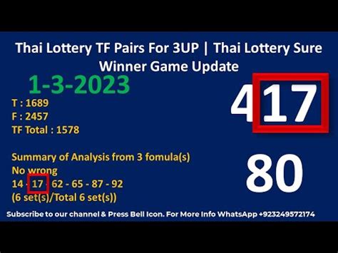 Thai Lottery TF Pairs For 3UP Thai Lottery Sure Winner Game Update 1