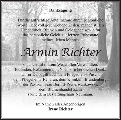 Traueranzeigen Von Armin Richter M Rkische Onlinezeitung Trauerportal