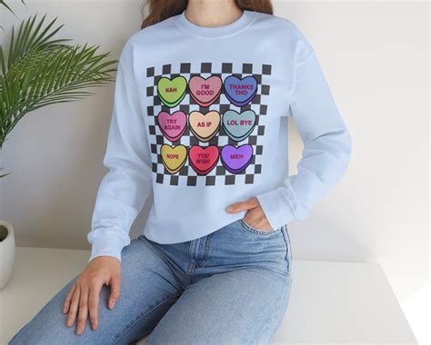 Checkered Candy Hearts Retro Sweatshirt Conversation Hearts Sassy