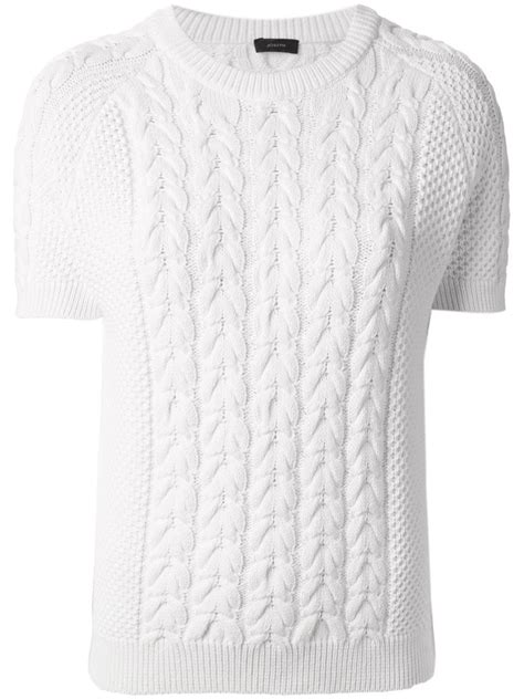 Joseph Short Sleeve Cable Knit Sweater In White Lyst