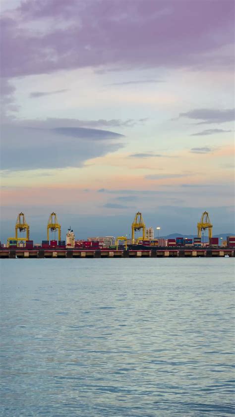 Vertical Timelapse Of Deep Sea Port With Cargoship Loading And