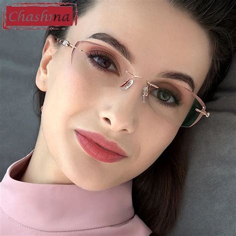 Chashma Rimless Spectacles Pure Titanium Fashion Eye Glasses Diamond Trimmed Spectacle Frames