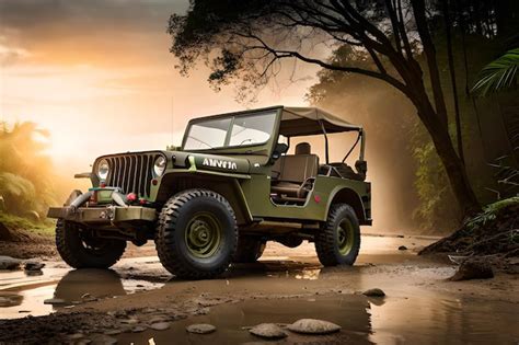 Premium Ai Image A Jeep That Is Parked In The Water With The Words
