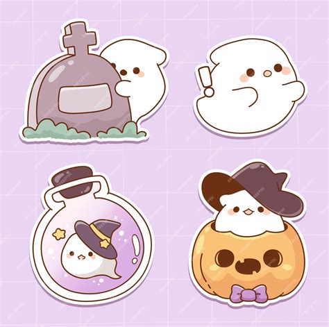 Premium Vector | Kawaii halloween ghost stickers collection