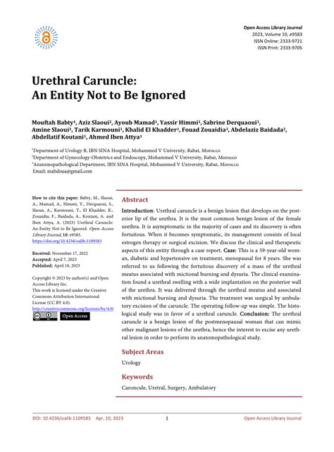 Pdf Urethral Caruncle An Entity Not To Be Ignored