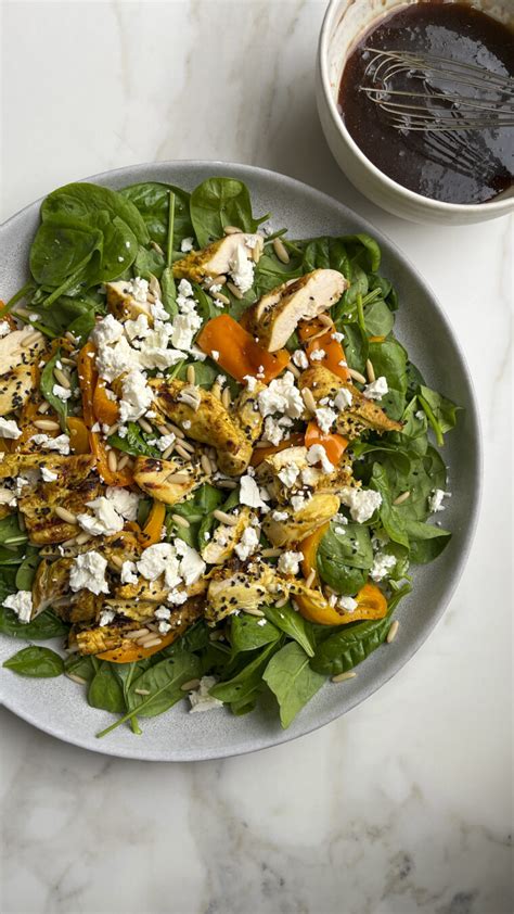 Grilled Chicken Salad With Roasted Peppers Baby Spinach And Fig