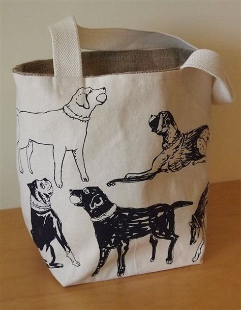 Tote Bag Dog Design Black On Natural Etsy