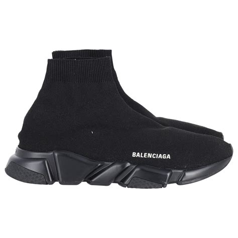 Balenciaga Baskets Montantes Speed Trainers En Viscose Noire Fibre De