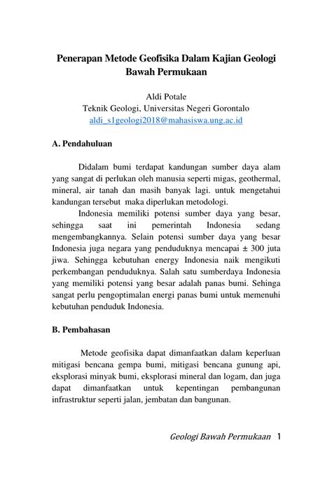 PDF Penerapan Metode Geofisika Dalam Kajian Geologi Bawah Permukaan