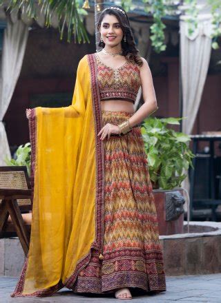 Shop Blue Chinon Readymade Lehenga Choli With Digital Print