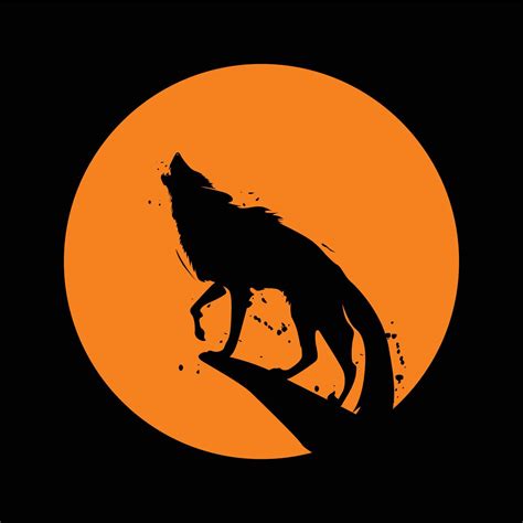 ilustração do logotipo vetorial de um lobo rugindo na lua cheia