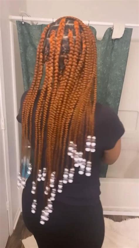 Orange Ginger Knotless Braids With Beeds🧡 Braids With Beads Braids