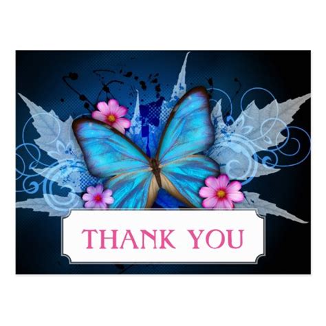 Thank You Blue Butterfly Postcard Zazzle