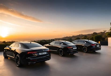 Black Cars Bathes In The Luminous Sunset Their Reflective Surfaces