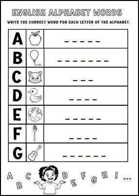 English Alphabet Words Ejercicio Del Abecedario En Ingl S Apuntes