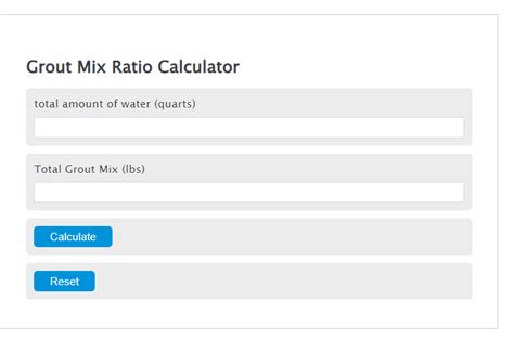 Grout Mix Ratio Calculator Calculator Academy