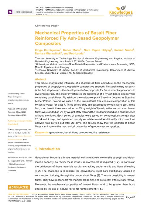 Pdf Mechanical Properties Of Basalt Fiber Reinforced Fly Ash Based