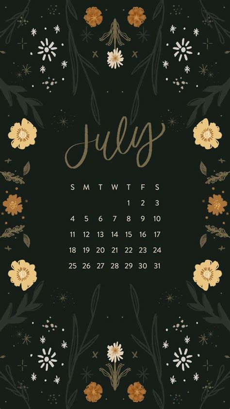 Download July Floral Calendar Aesthetic Wallpaper