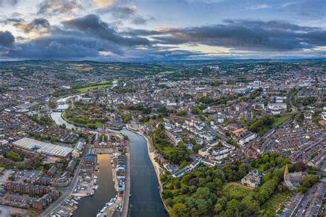 Aerial View Over Exeter City Centre And The River Exe Exeter Devon