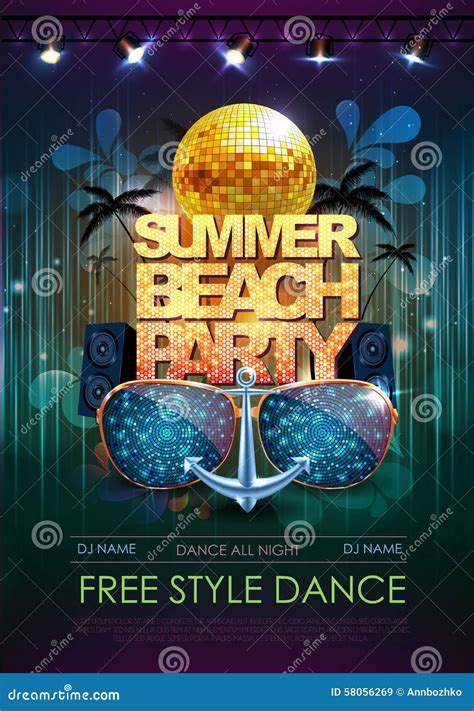 Disco Background Summer Beach Disco Party Poster Stock Vector