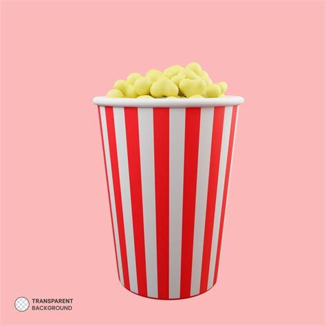 Cubo de palomitas de maíz y vaso de jugo icono aislado 3d render