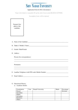 Fillable Online Snu Edu Application Form For M S Economics Type In