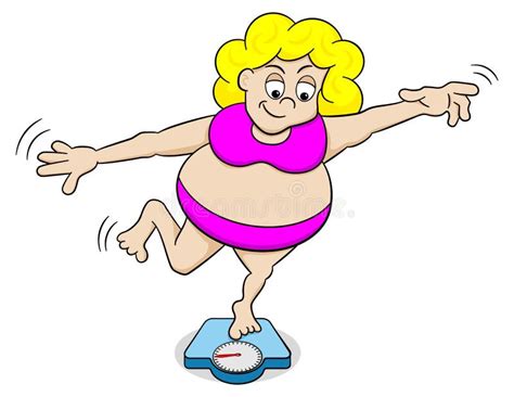 Overweight Woman On Bathroom Scale Stock Vector Illustration Of