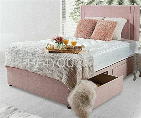 Pink Plush Velvet Divan Bed Frame With 26 Inches Chesterfield Headboard