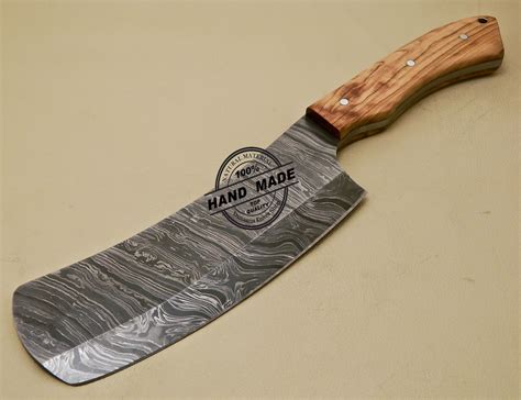 Damascus Cleaver Butchers Knife Custom Handmade Damascus Steel Kitchen