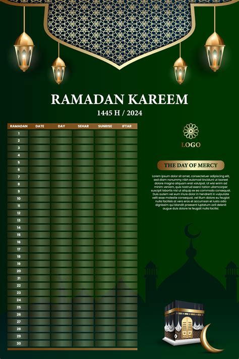 Ramadan holy month calendar schedule. Posters or banners for prayer