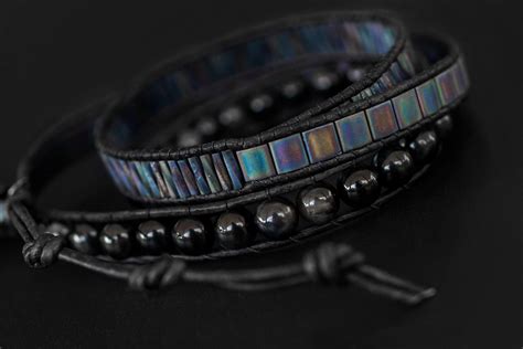 Regenbogen Schwarz Obsidian Armband Perlen Wickelarmband F R Etsy