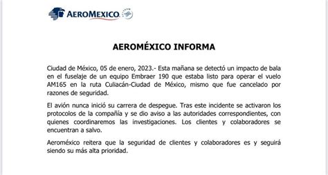 Confirma Aeroméxico Que Avión Recibió Impactos De Arma De Fuego En El Aeropuerto De Culiacán