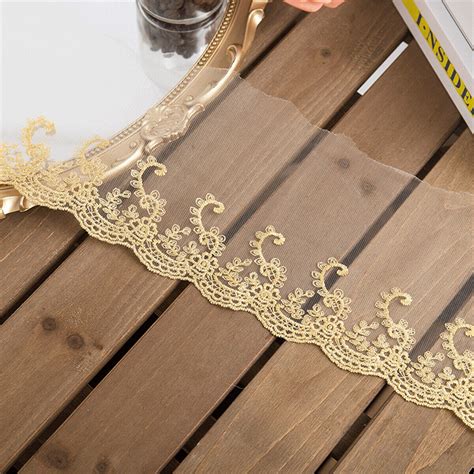 2 Yard Tüll Gold Faden Netz Spitze Borte Stoff Stickerei DIY Nähgardine