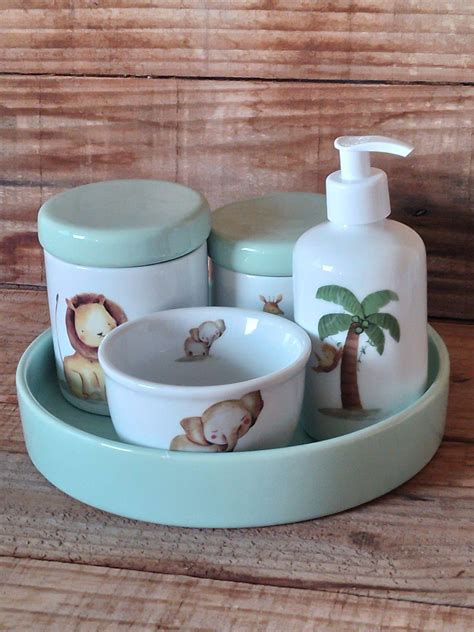 Kit Higiene Porcelana Safari Bandeja Tampa Louça Verde Elo7