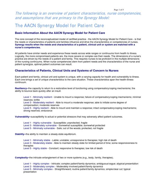 The Aacn Synergy Model For Patient Care Pdf Health Care Nursing