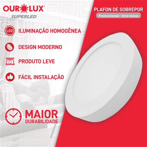 Plafon Led De Sobrepor 18w 6500k Bivolt Redondo Superled Ourolux Os