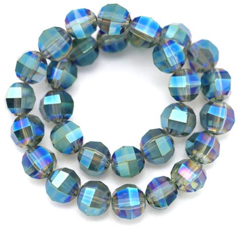 30pc Strand 6x5mm Crystal Faceted Lantern Beads Blue Green Iris Bead Box Bargains