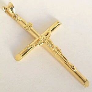 1 75 Inch Long INRI 14k Yellow Gold Jesus Crucifix Cross Pendant Charm