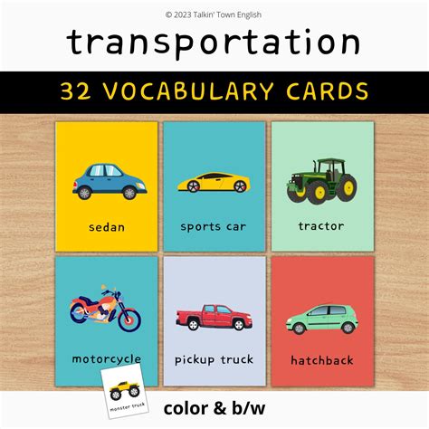 Printable Transportation Vocabulary Flashcards 32 Modes Of