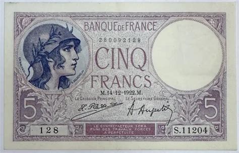 5 FRANCS VIOLET 14 12 1922 Billet de banque français Qualité