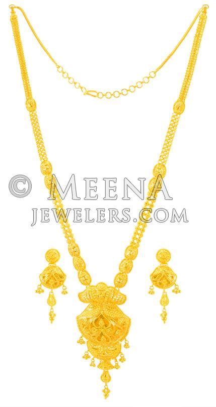 Kt Gold Long Necklace Earring Set Stgo Kt Gold Indian