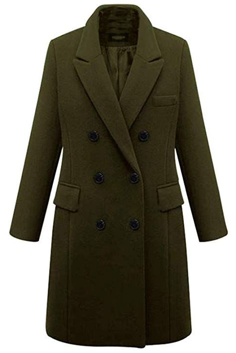 Chouyatou Womens Basic Designed Notch Lapel Double Breasted Mid Long Wool Pea Coat Wool