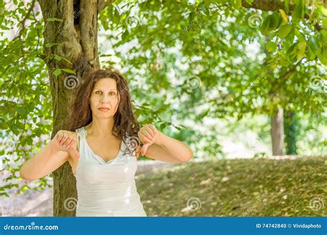 Mature Woman Giving Dislike Gesture Stock Photo Image Of Copy Expression