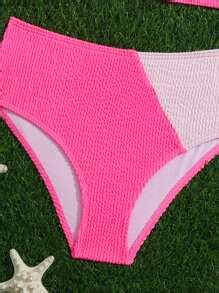 Tween Girl Colorblock Shirred Bikini Set Summer Beach SHEIN USA