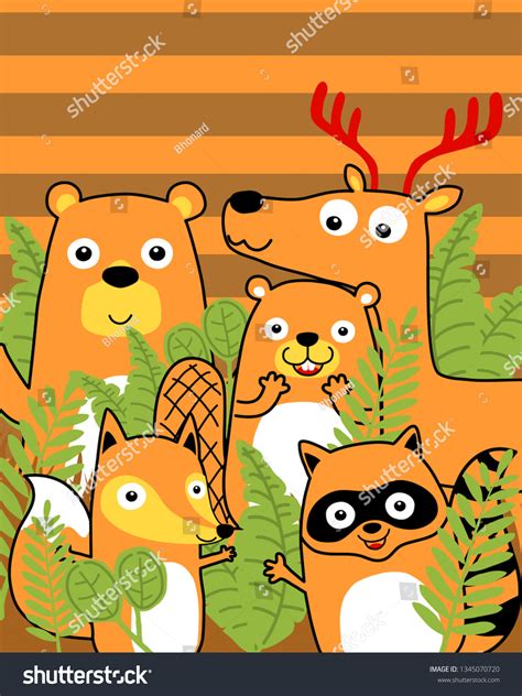 Herd Funny Cartoon Animals Stock Vector Royalty Free 1345070720