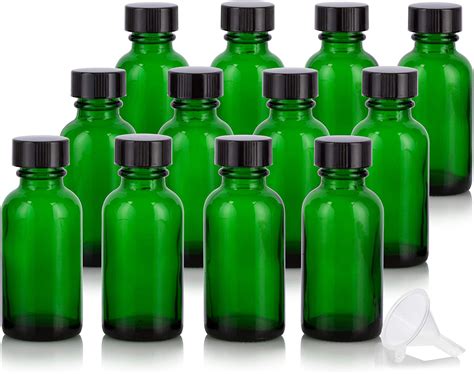 Juvitus 1 Oz 30 Ml Green Glass Boston Round Bottle With Black Phenolic Cone Lined