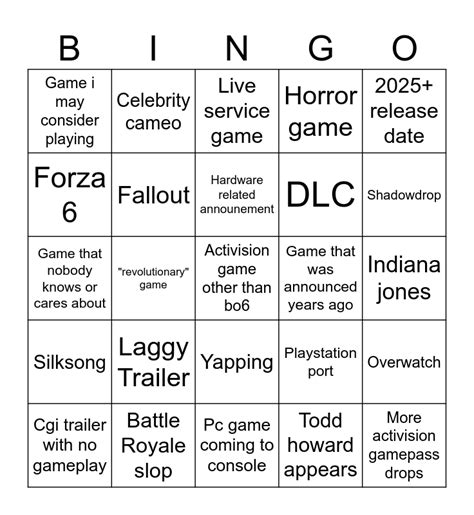 Xbox Showcase Bingo Card