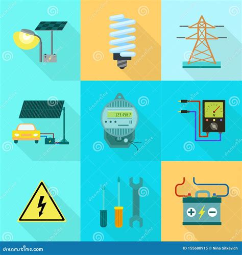 Insieme Globale Dell Icona Di Energia Elettrica Stile Piano