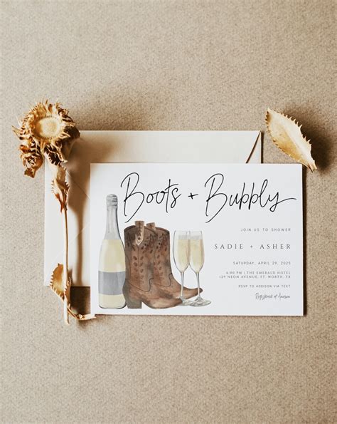 Boots And Bubbly Invitation Editable Couples Shower Template Etsy