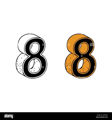 Isometric Number 8 Doodle Vector Illustration On White Background